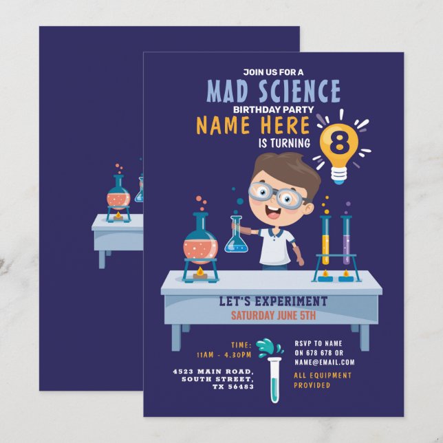 Mad Science Anniversaire Fête Invitation (Devant / Derrière)