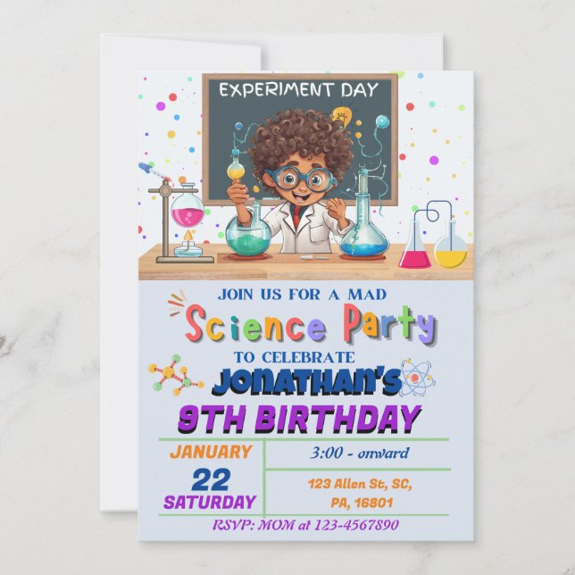 Mad Science Anniversaire Fête Invitation pour garç (Devant)