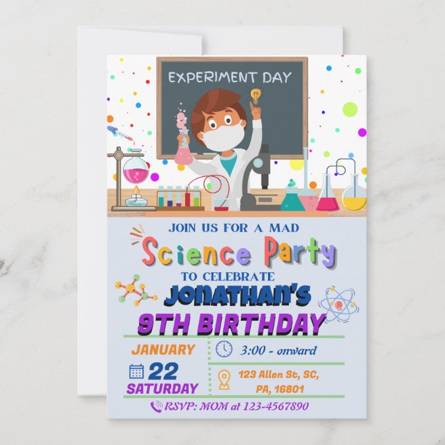 Mad Science Anniversaire Fête Invitation pour garç (Devant)