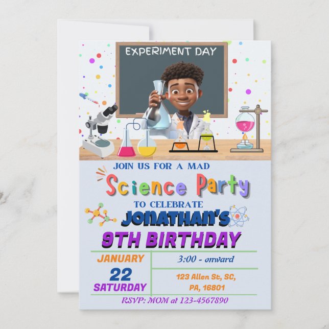 Mad Science Anniversaire Fête Invitation pour garç (Devant)