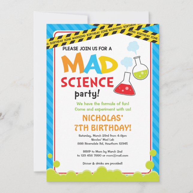 Mad Science Birthday Invitation / Mad Scientist (Front)