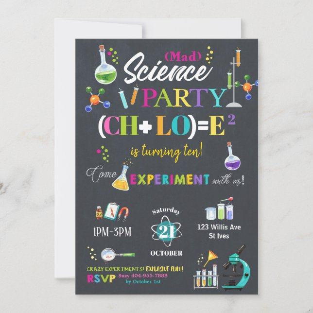 Mad Science Birthday Party Chalkboard Girl Invitation (Front)