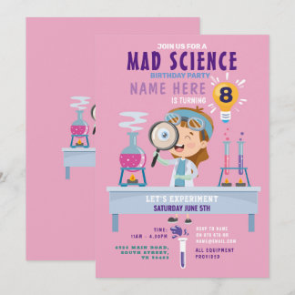 Mad Science Birthday Party Experiment Girls Invitation