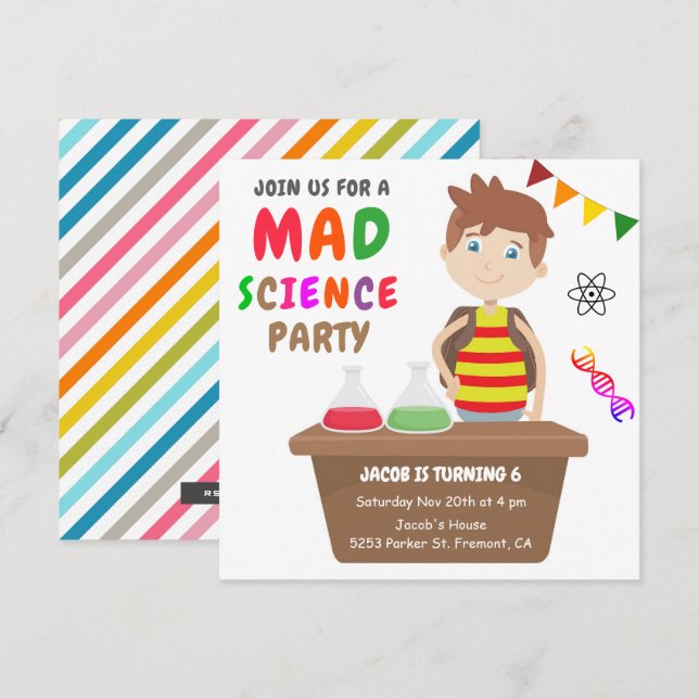 Mad Science Experiment Boys Birthday Party Invitation (Front/Back)