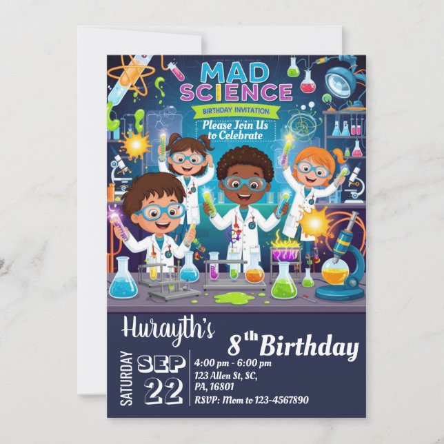 Mad Science Invitation d'anniversaire pour garçon  (Devant)