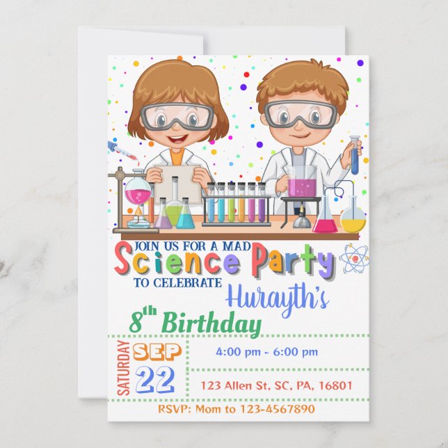 Mad Science Invitation d'anniversaire pour jumeaux (Devant)
