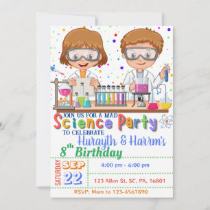 Mad Science Invitation d'anniversaire pour jumeaux