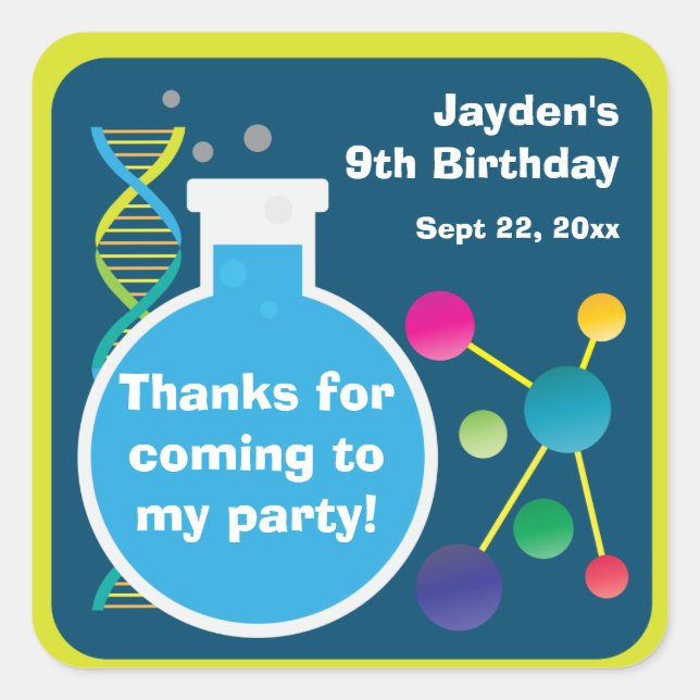 Mad Science Lab Birthday Party Favour Square Sticker (Front)