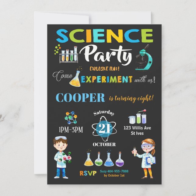 Mad Science Party Birthday Invitation Boy (Front)