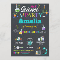Mad Science Party Birthday Invitation Girl