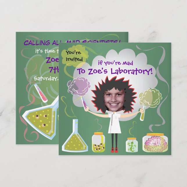 Mad Scientist Birthday Party Invitations (Front/Back)