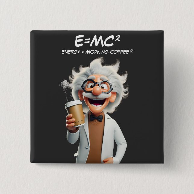 Mad Scientist Coffee 2 Inch Square Button (Front)