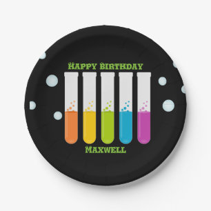 Mad Scientist Colourful Test Tubes Birthday Paper Plate