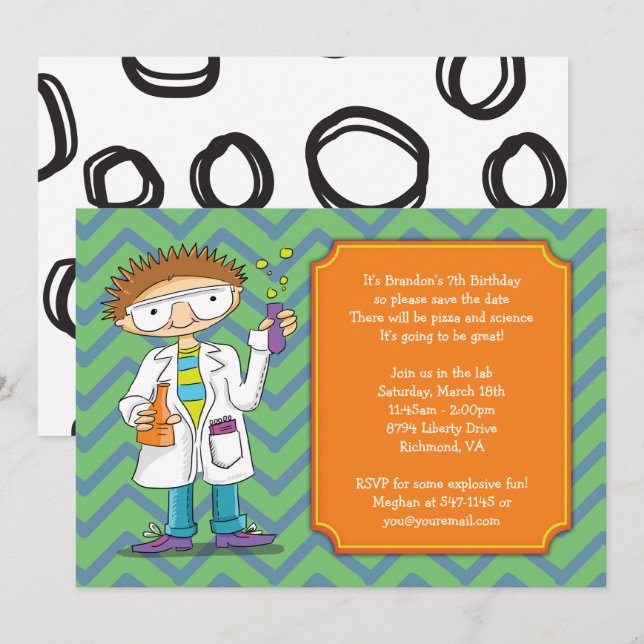 Mad Scientist Invitation : Brunette Boy Potions (Front/Back)