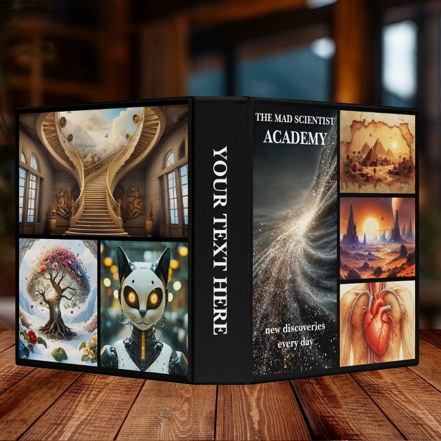 Mad Scientist Photo Collage School Binder (Binder featuring a collage with images of sciences and new discoveries - college - university)