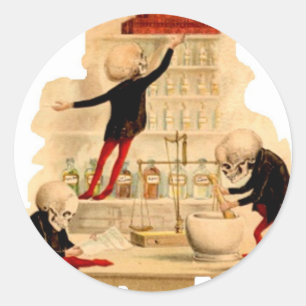 Mad Scientist Skeletons Classic Round Sticker