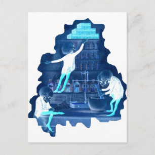 Mad Scientist Skeletons X-ray Postcard