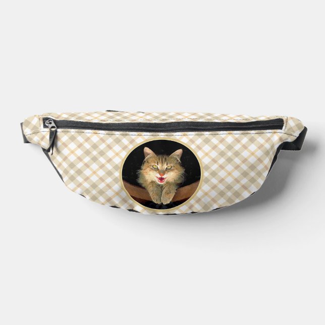 Mad Tabby Cat Portrait Painting Cute Original Art Fanny Pack (Lay Down)