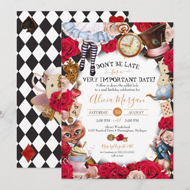 Mad Tea Party/Wonderland Birthday or Baby Shower Invitation (Front/Back)
