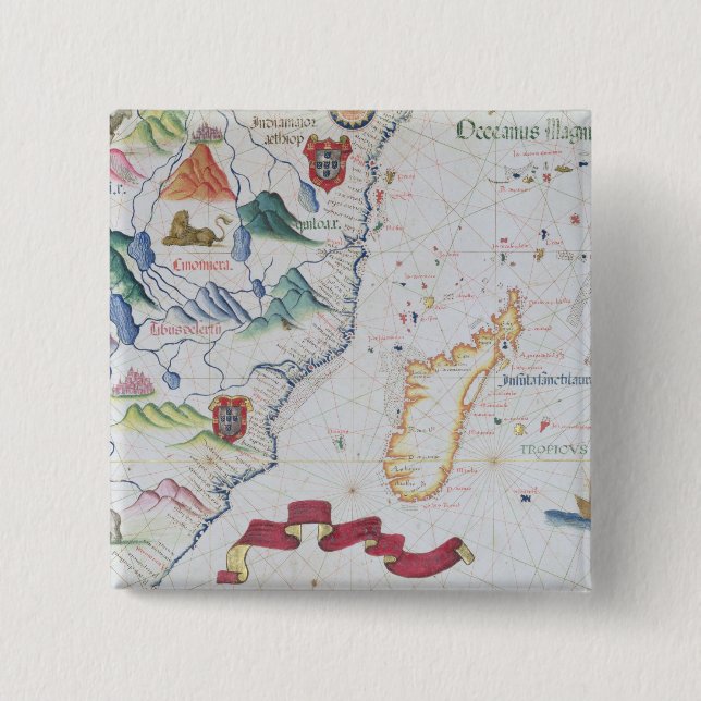 Madagascar and East African Coastline 2 Inch Square Button (Front)