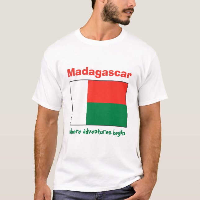 Madagascar Flag + Map + Text T-Shirt (Front)