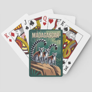 Madagascar Lemurs Illustration Travel Art Vintage Playing Cards