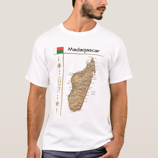 Madagascar Map + Flag + Title T-Shirt (Front)