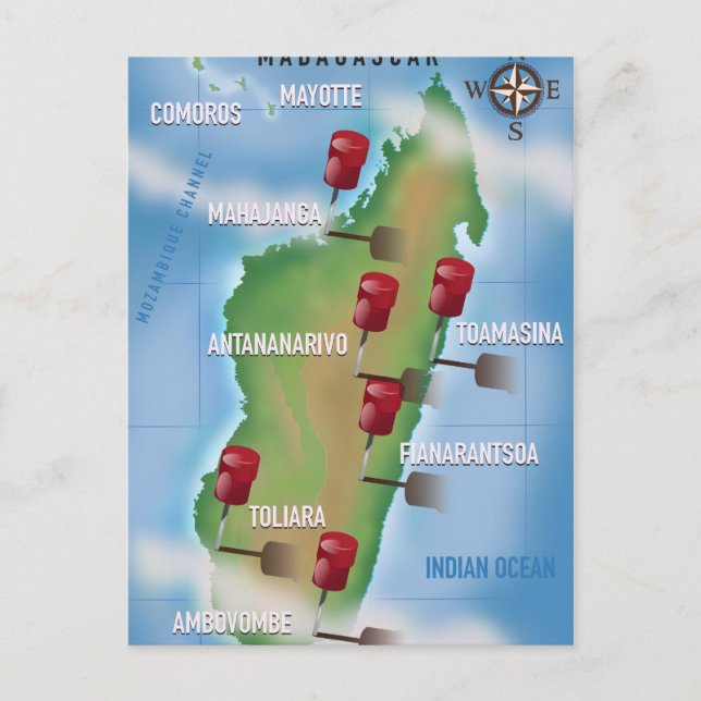 Madagascar Map vintage travel poster. Postcard (Front)