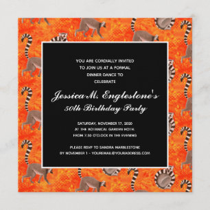 Madagascar Ring-Tailed Lemur Nature Lover Birthday Invitation