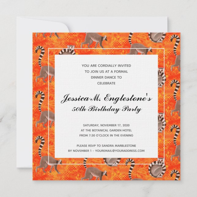 Madagascar Ring-Tailed Lemur Nature Lover Birthday Invitation (Front)