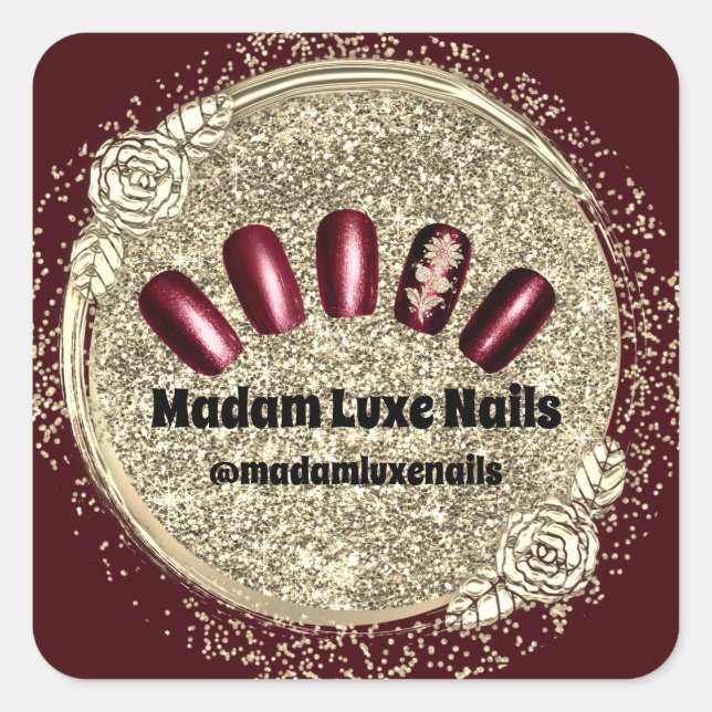 Madam Luxe Nail Glitter Black Burgundy Gold Royal Square Sticker (Front)