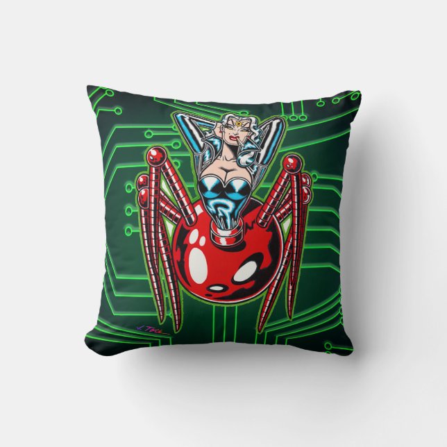 Madam Mechanism™/Mecha Spider Throw Pillow (Front)