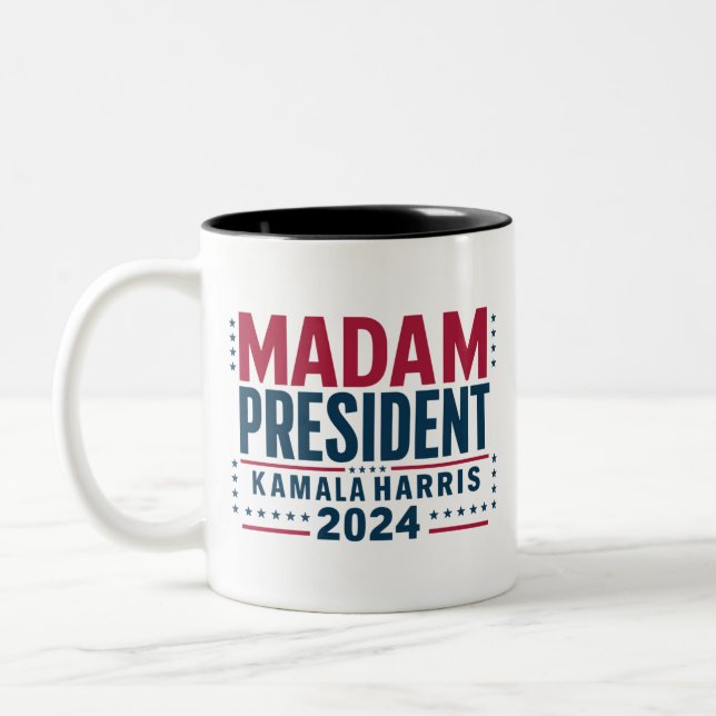 Madam President Kamala Harris 2024 Vote Democrat  Two-Tone Coffee Mug (Left)