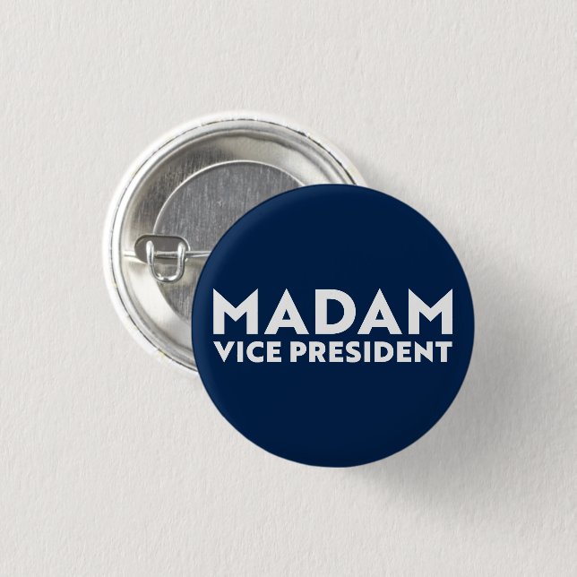 Madam Vice President navy blue white typography 1 Inch Round Button (Front & Back)