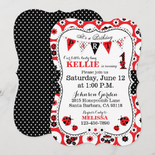 Madame Bug et invitation d'anniversaire de pois