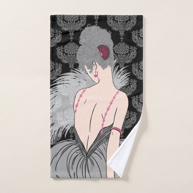 Madame d'art déco avec la damassé - BIANCA : Gris (Serviette à main)