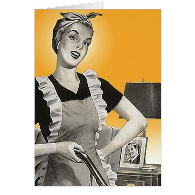 Madame faisante le ménage Cards de rétro femme au (Devant)