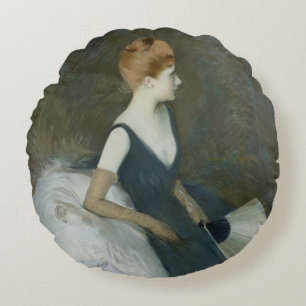 Madame Marthe Letellier Sitting on a Sofa Round Pillow