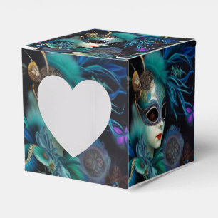 Madame Masquerade Teal Heart Favor Box