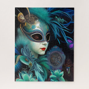 Madame Masquerade Teal Jigsaw Puzzle