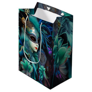Madame Masquerade Teal Medium Gift Bag