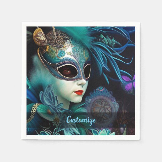 Madame Masquerade Teal Napkin (Front)