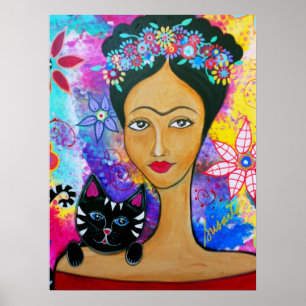 Madame mexicaine et son affiche de chat