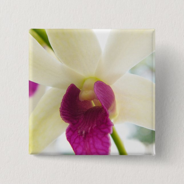 Madame Orchid 2 Inch Square Button (Front)