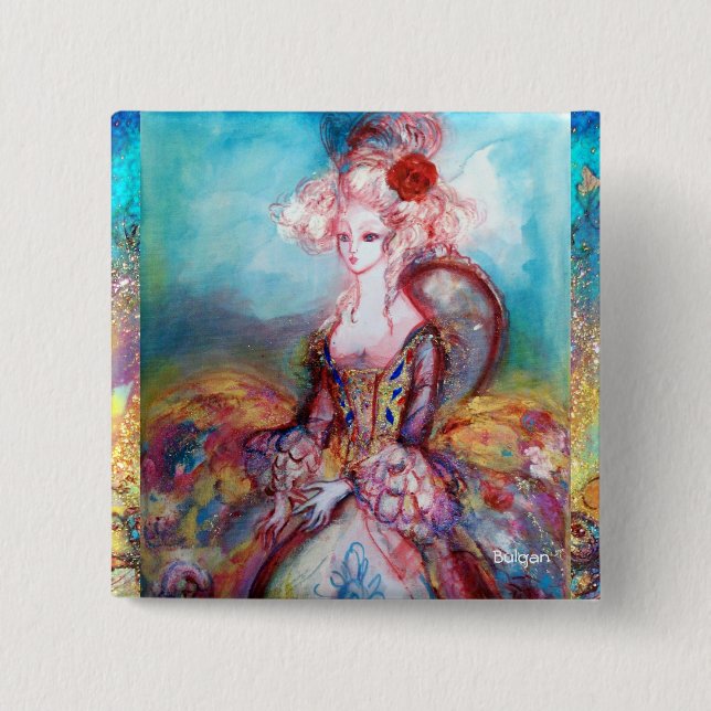 MADAME POMPADOUR Elegant Beauty Fashion 2 Inch Square Button (Front)