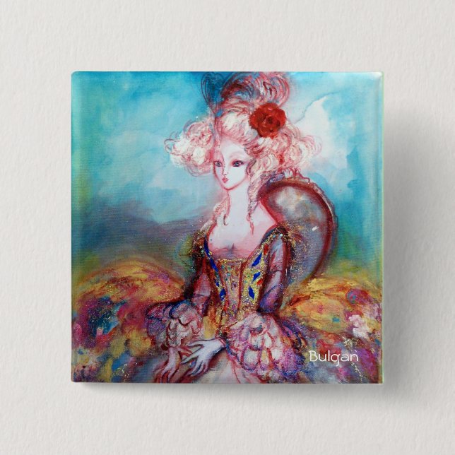 MADAME POMPADOUR Elegant Beauty Fashion 2 Inch Square Button (Front)