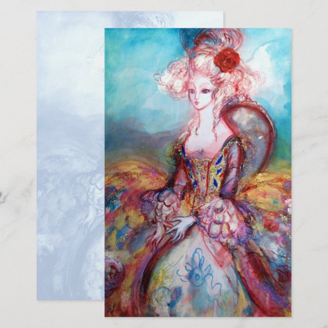 MADAME POMPADOUR ,soft blue white Stationery (Front/Back)