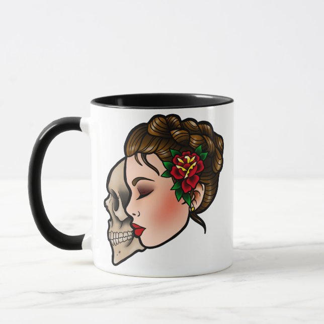 Madame traditionnelle HeadCoffee Mug de tatouage (Gauche)