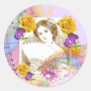 Madame vintage Music de fan et autocollants ronds