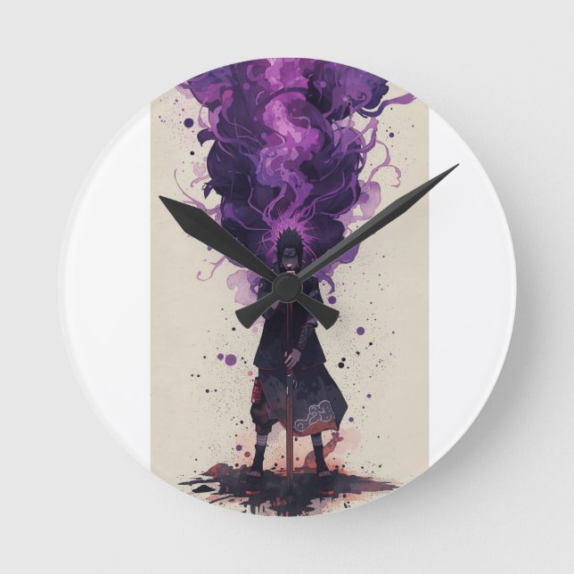 Madara Uchiha – Cinematic Watercolor Round Clock (Front)